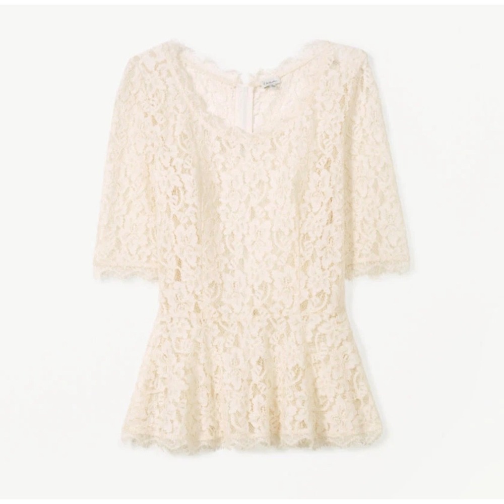T.BABATON  Barrett Blouse Lace Peplum Short Sleeve Top Size 6 Coquette Office